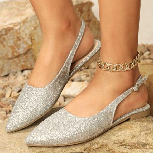 BRAND NEW JESSICA SIMPSON  GLITTERED WOMENS SLINGBACK FLAT SANDALS - Picture 1 of 16